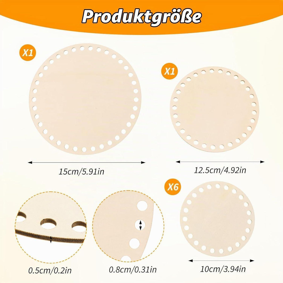 Holzboden für Häkelkörbe – 8 Stück in 3 Größen