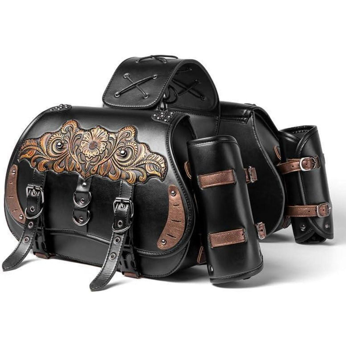 Motorrad Satteltasche 30L Wasserdicht mit Flaschenhalter in Lederoptik