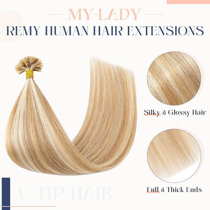 Echthaar Extensions Bondings 40cm #12P613 Goldbraun & Blond