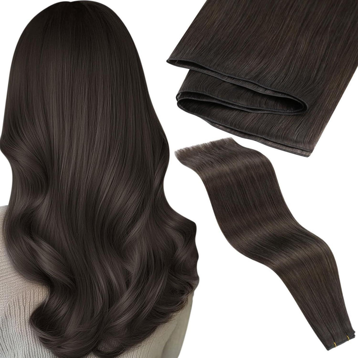 Echthaar Tressen 60cm Braun – Zum Einnähen & Clip-In