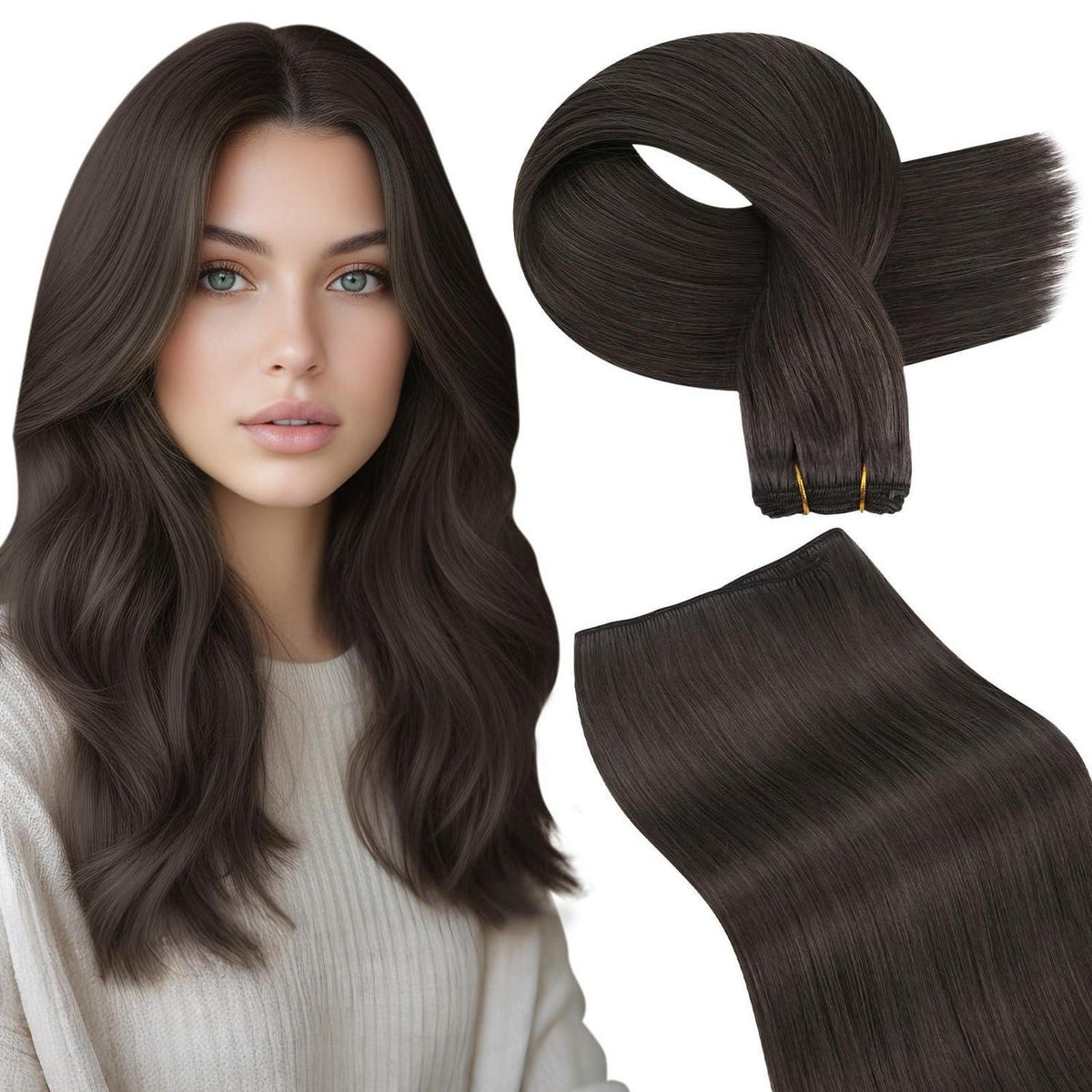 Echthaar Tressen Mokka Braun – Remy Haare 45cm, 100g