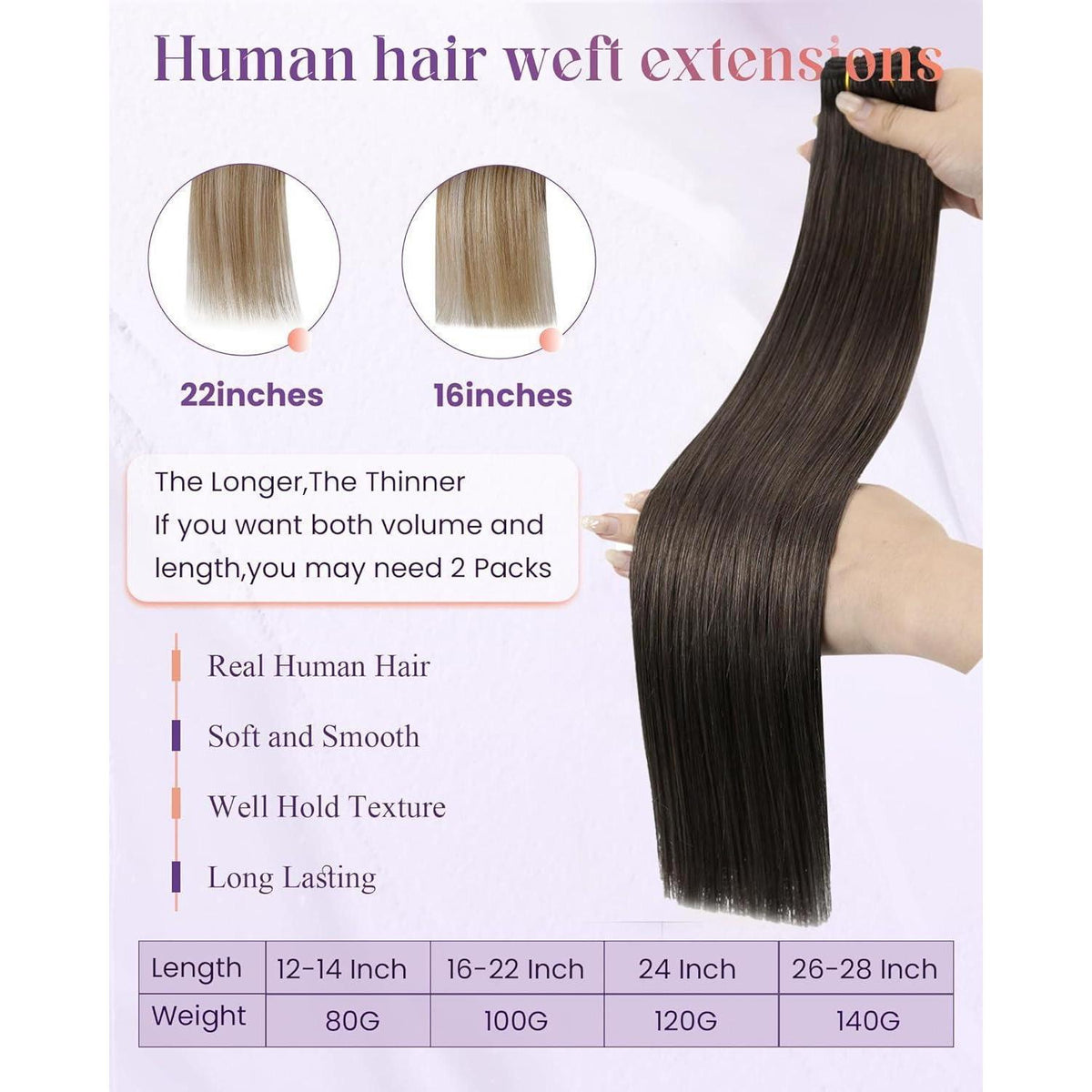 Echthaar Tressen Mokka Braun – Remy Haare 45cm, 100g