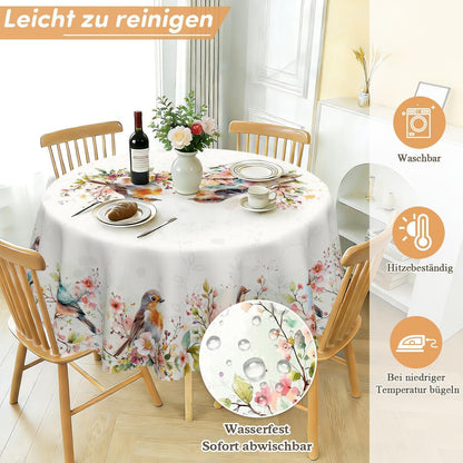 Runde Tischdecke 120 cm – Wetterfest & Abwaschbar mit Vogelmuster