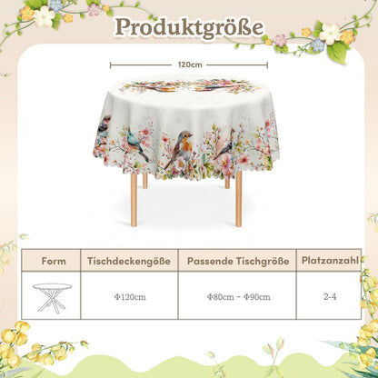 Runde Tischdecke 120 cm – Wetterfest & Abwaschbar mit Vogelmuster