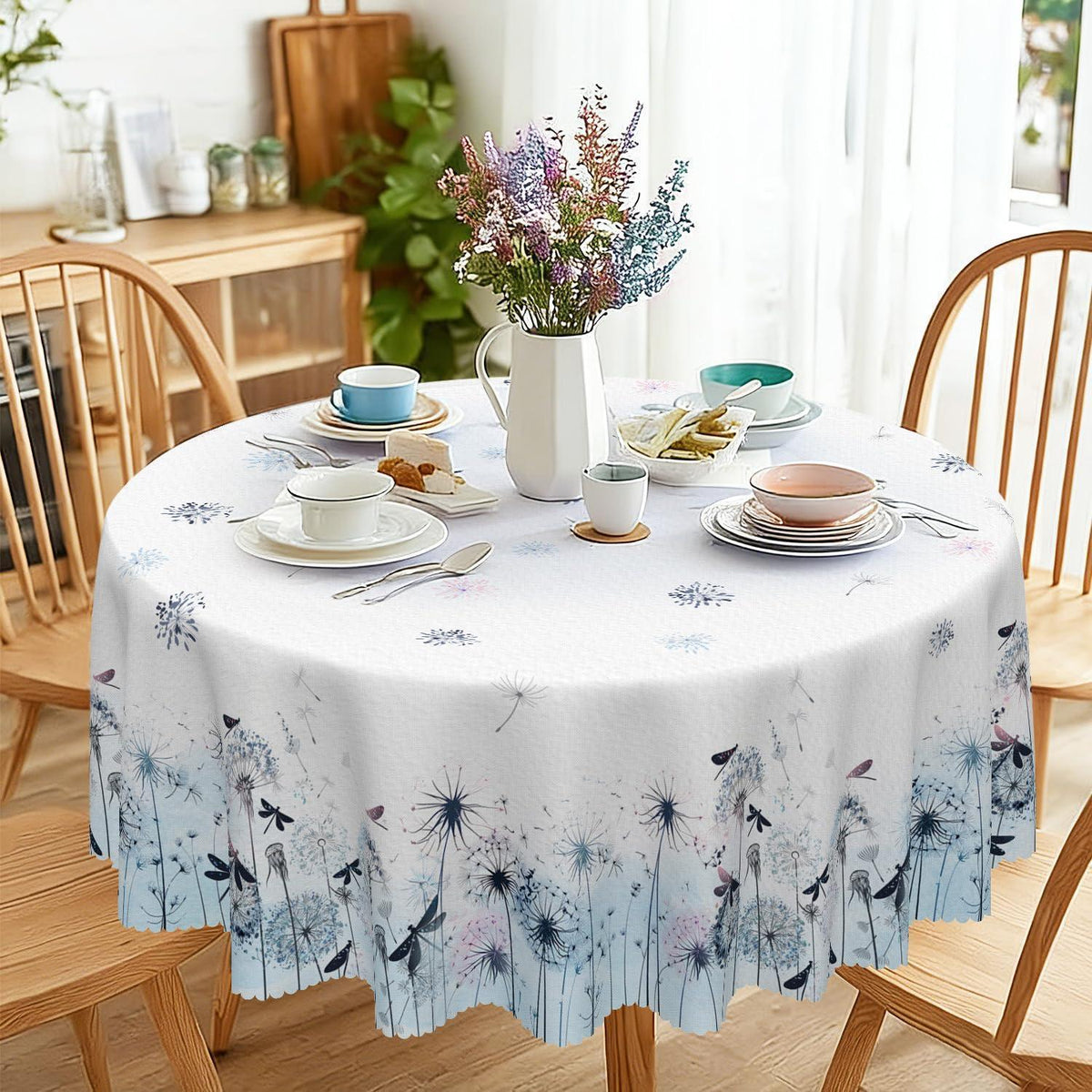 Runde Tischdecke 160 cm – Wetterfest & Löwenzahn Floral