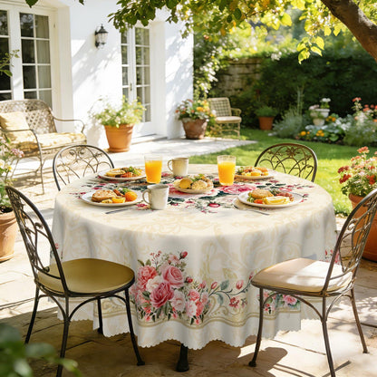 Runde Tischdecke 160 cm Rosenmuster – Wetterfest & Abwaschbar