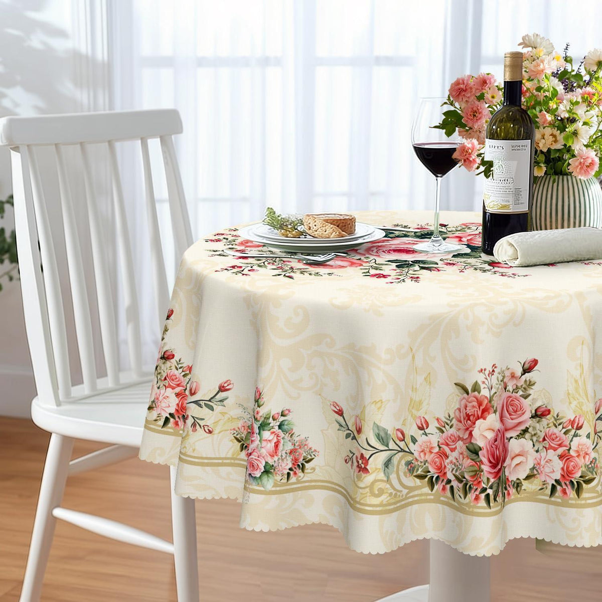 Runde Tischdecke 160 cm Rosenmuster – Wetterfest & Abwaschbar
