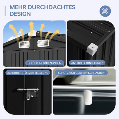 Gerätehaus Metall 200x188x123cm mit Fundamentrahmen Schwarz