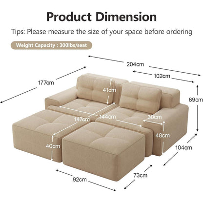 Modularer 2-Sitzer Cord Sofa mit Hockern – Tiefsitz & Komfort