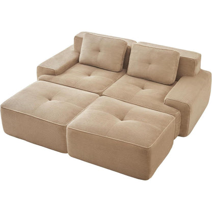 Modularer 2-Sitzer Cord Sofa mit Hockern – Tiefsitz & Komfort