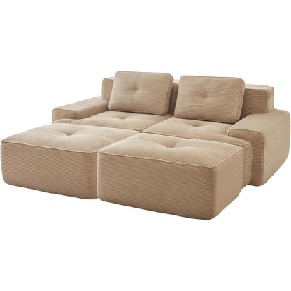 Modularer 2-Sitzer Cord Sofa mit Hockern – Tiefsitz & Komfort