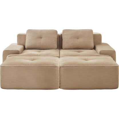 Modularer 2-Sitzer Cord Sofa mit Hockern – Tiefsitz & Komfort