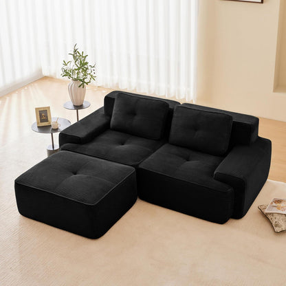 Modularer 2-Sitzer Cord Sofa mit Hocker – Tiefsitz & Komfort