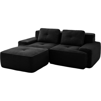 Modularer 2-Sitzer Cord Sofa mit Hocker – Tiefsitz & Komfort
