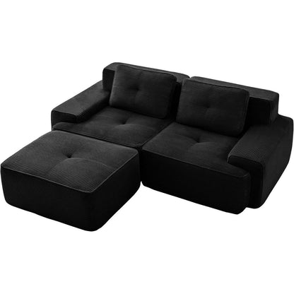 Modularer 2-Sitzer Cord Sofa mit Hocker – Tiefsitz & Komfort