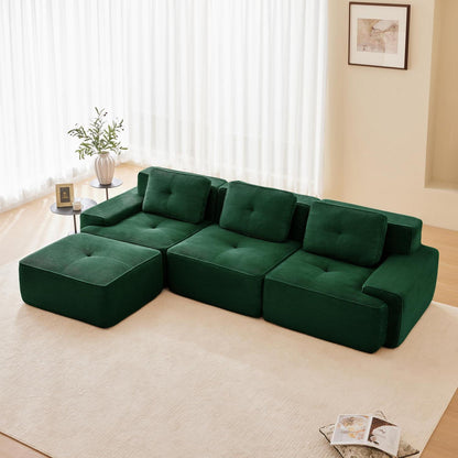 Modularer 3-Sitzer Cord Sofa mit Hocker – Tiefsitz & Komfort