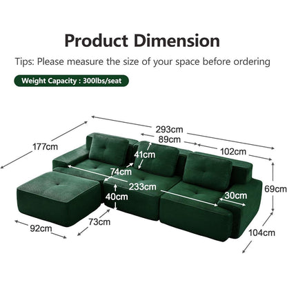Modularer 3-Sitzer Cord Sofa mit Hocker – Tiefsitz & Komfort