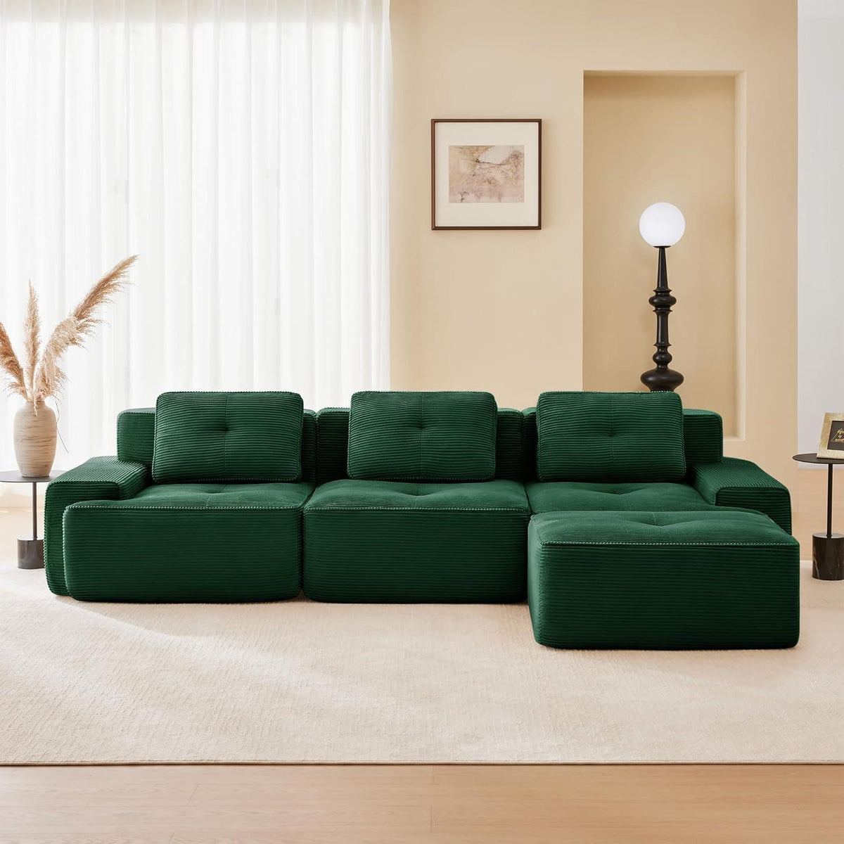 Modularer 3-Sitzer Cord Sofa mit Hocker – Tiefsitz & Komfort