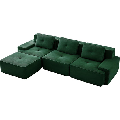 Modularer 3-Sitzer Cord Sofa mit Hocker – Tiefsitz & Komfort