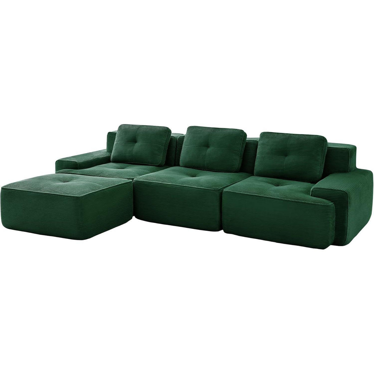 Modularer 3-Sitzer Cord Sofa mit Hocker – Tiefsitz & Komfort