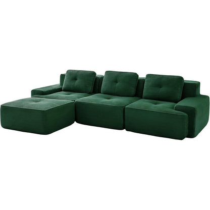 Modularer 3-Sitzer Cord Sofa mit Hocker – Tiefsitz & Komfort