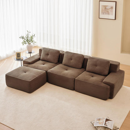 Modularer 3-Sitzer Cord Sofa mit Hocker – Tiefsitz & Komfort