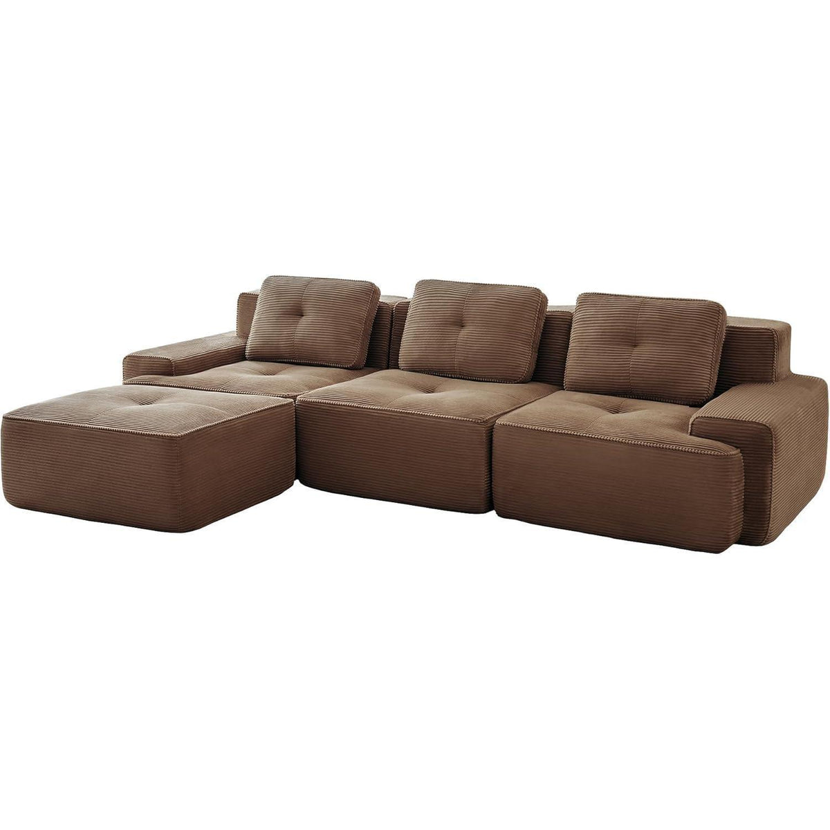 Modularer 3-Sitzer Cord Sofa mit Hocker – Tiefsitz & Komfort