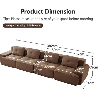 Modulares 4-Sitzer Cord Sofa – Tiefsitz & Komfort