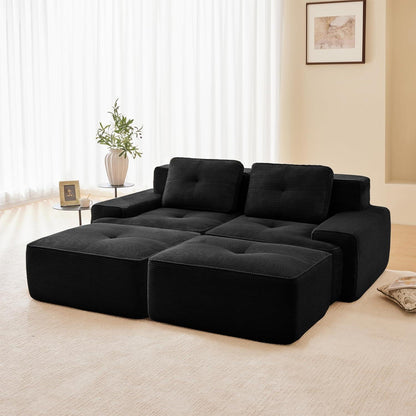 Modularer 2-Sitzer Cord Sofa mit Hockern – Tiefsitz & Komfort