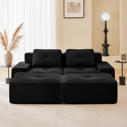 Modularer 2-Sitzer Cord Sofa mit Hockern – Tiefsitz & Komfort