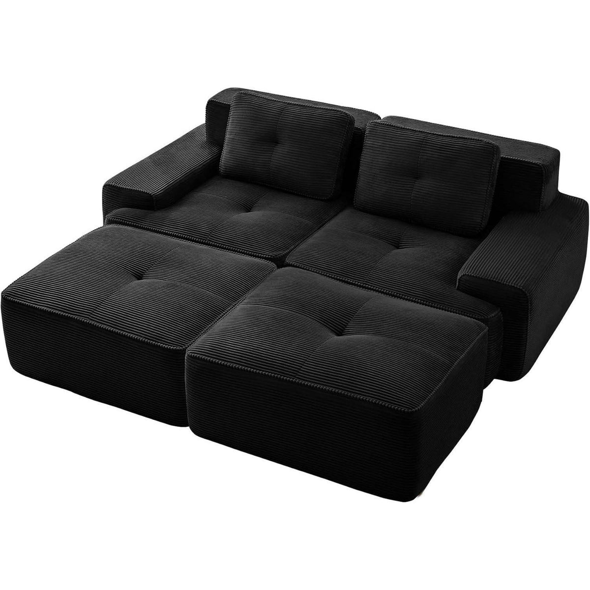 Modularer 2-Sitzer Cord Sofa mit Hockern – Tiefsitz & Komfort