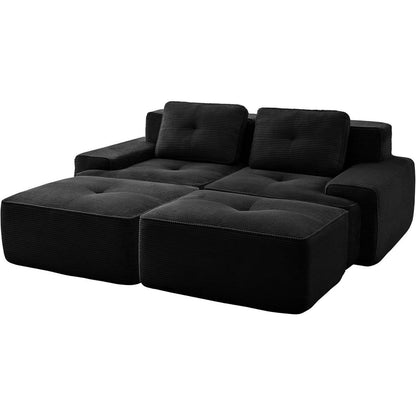 Modularer 2-Sitzer Cord Sofa mit Hockern – Tiefsitz & Komfort