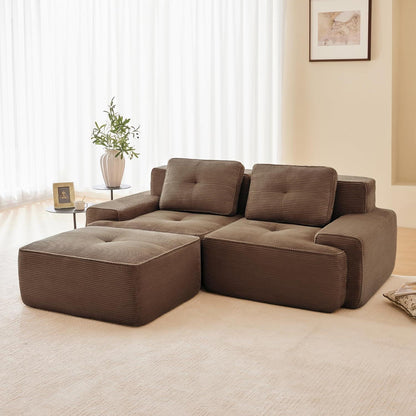 Modularer Cord-Sofa 2-Sitzer + Hocker – Tiefsitz & Flexibel