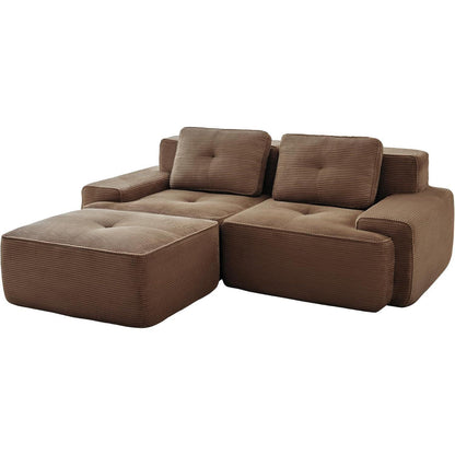 Modularer Cord-Sofa 2-Sitzer + Hocker – Tiefsitz & Flexibel