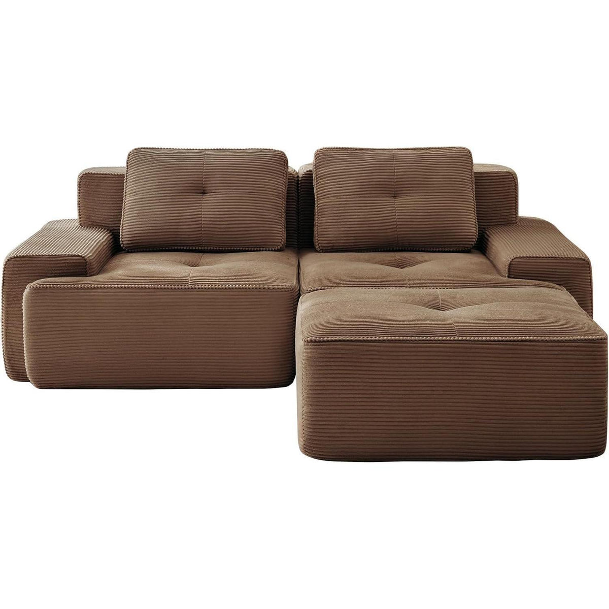 Modularer Cord-Sofa 2-Sitzer + Hocker – Tiefsitz & Flexibel