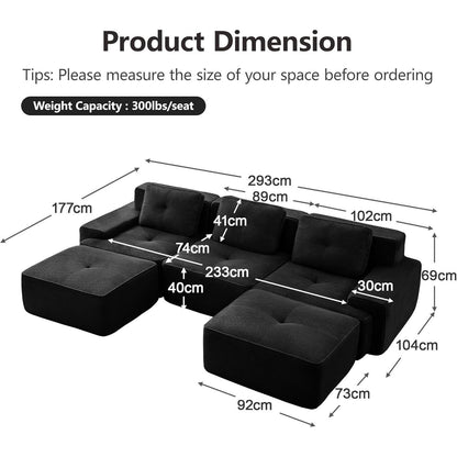 Modularer 2-Sitzer Cord-Sofa mit Hockern – Tiefsitz & Flexibel
