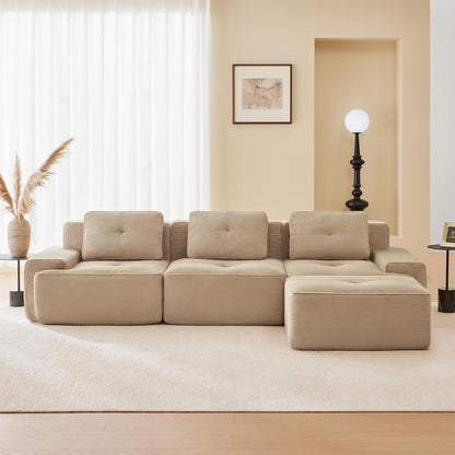 Modularer 3-Sitzer Cord Sofa mit Hocker – Tiefsitz & Komfort