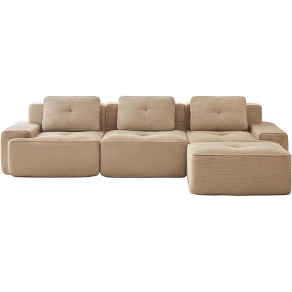 Modularer 3-Sitzer Cord Sofa mit Hocker – Tiefsitz & Komfort