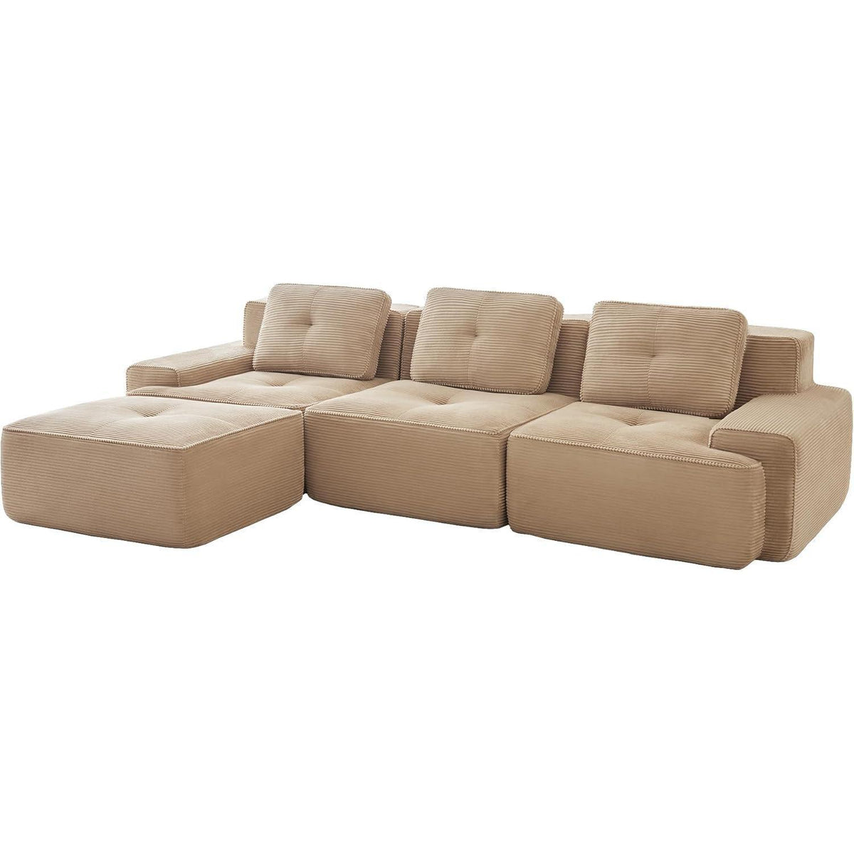 Modularer 3-Sitzer Cord Sofa mit Hocker – Tiefsitz & Komfort