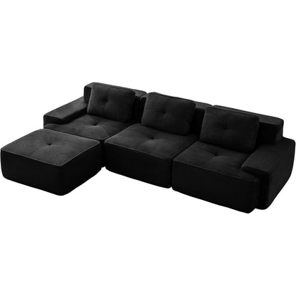 Modularer 3-Sitzer Cord Sofa mit Hocker – Tiefsitz & Komfort