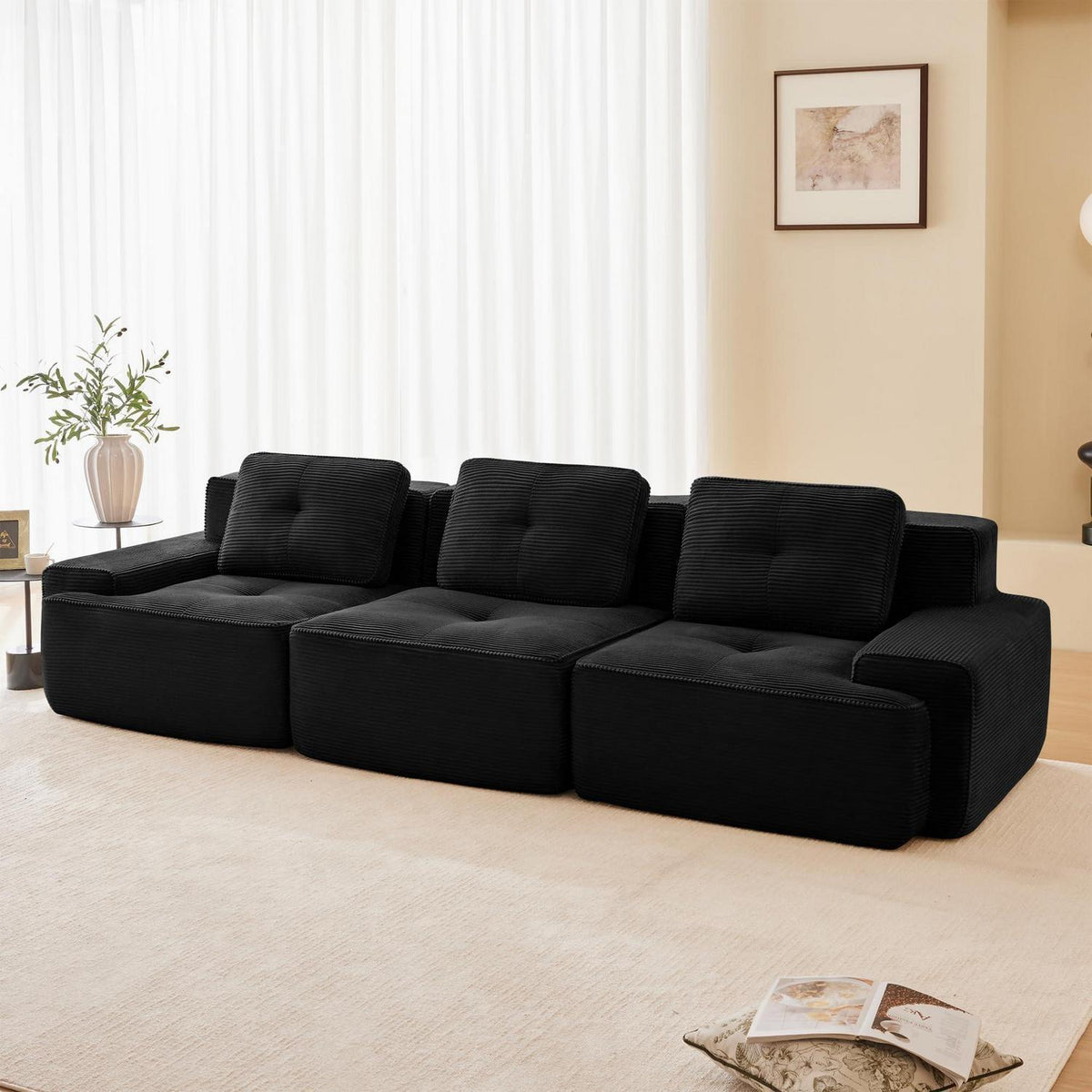 Modularer 3-Sitzer Cord Sofa – Tiefsitz & Komfort
