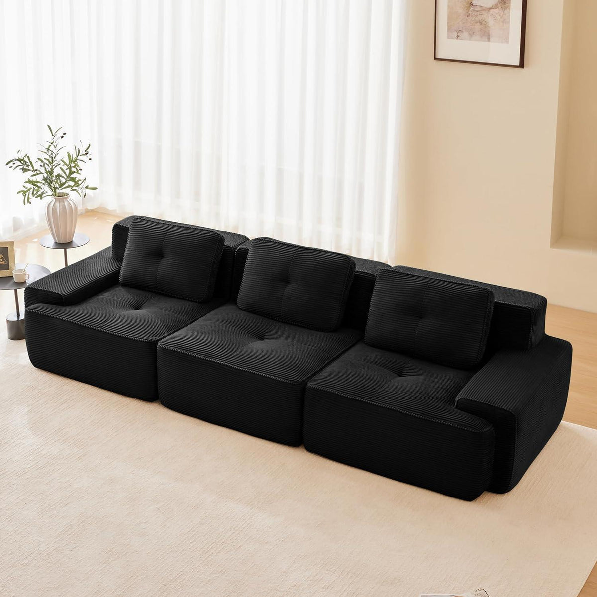 Modularer 3-Sitzer Cord Sofa – Tiefsitz & Komfort