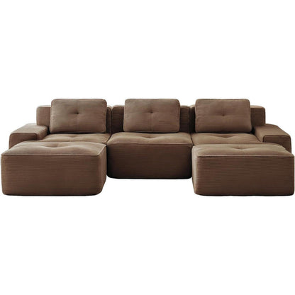 Modularer 2-Sitzer Cord Sofa mit Hockern – Tiefsitz & Flexibel