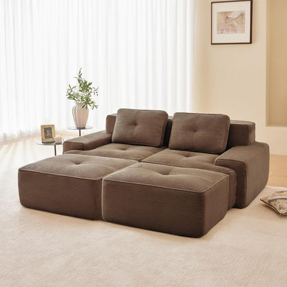 Modularer 2-Sitzer Cord Sofa mit Hockern – Tiefsitz & Komfort