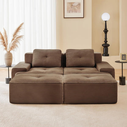 Modularer 2-Sitzer Cord Sofa mit Hockern – Tiefsitz & Komfort