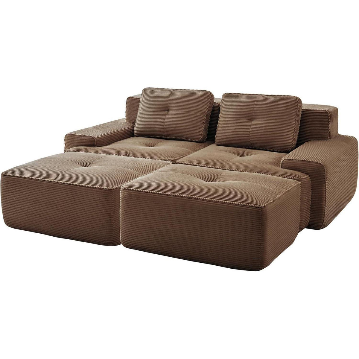 Modularer 2-Sitzer Cord Sofa mit Hockern – Tiefsitz & Komfort