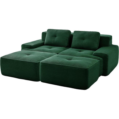 Modularer 2-Sitzer Cord Sofa mit Hockern & Tiefsitz (Grün)