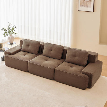 Modularer 3-Sitzer Cord Sofa | Tiefsitz, Eckcouch, Braun