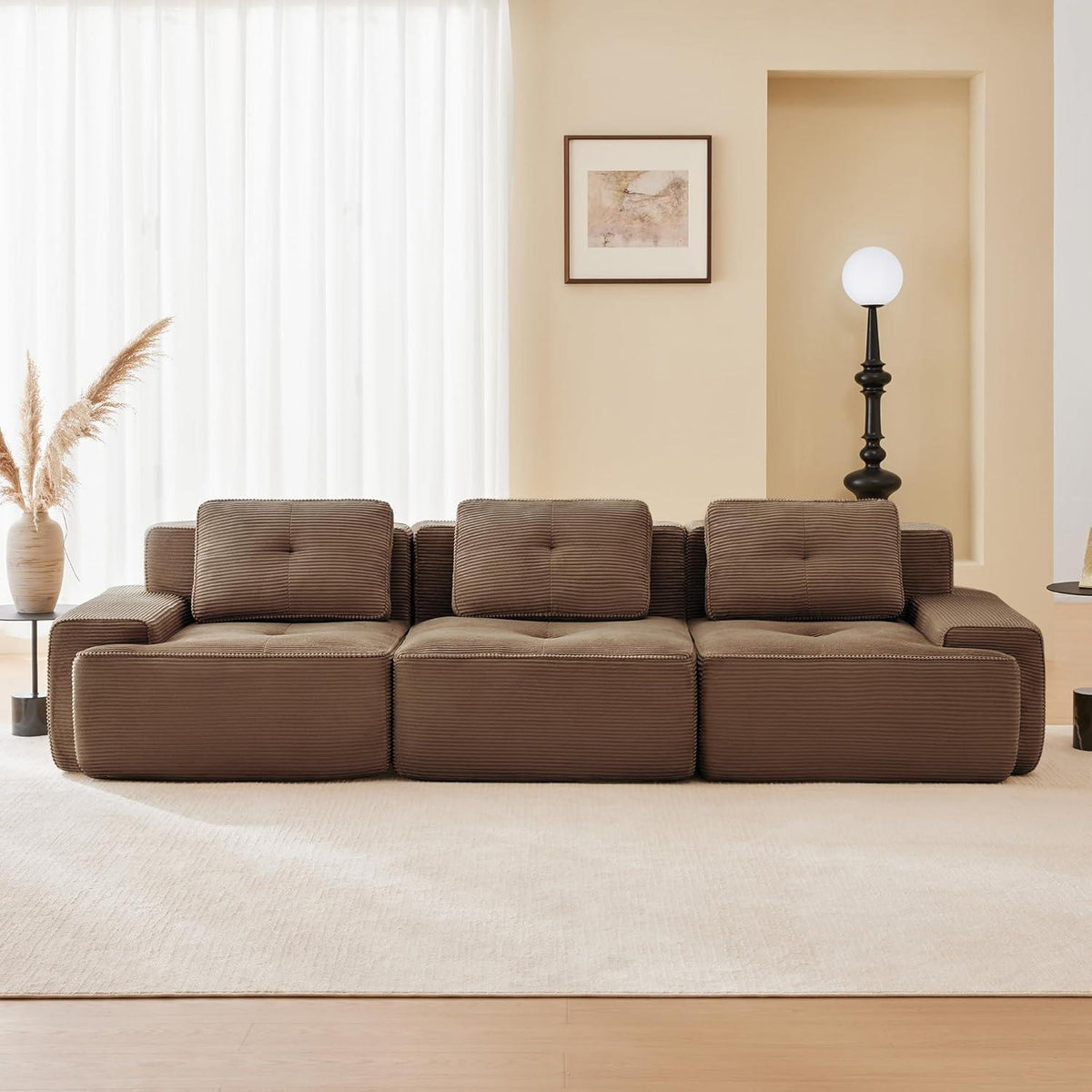 Modularer 3-Sitzer Cord Sofa | Tiefsitz, Eckcouch, Braun