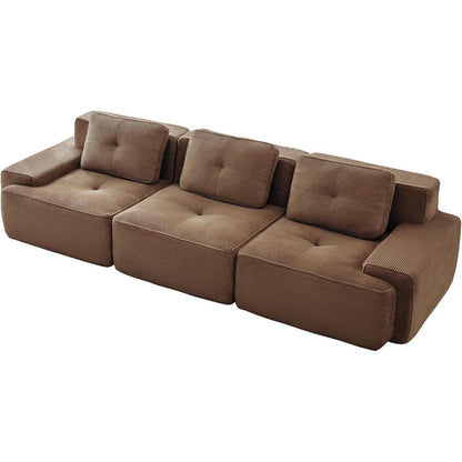 Modularer 3-Sitzer Cord Sofa | Tiefsitz, Eckcouch, Braun